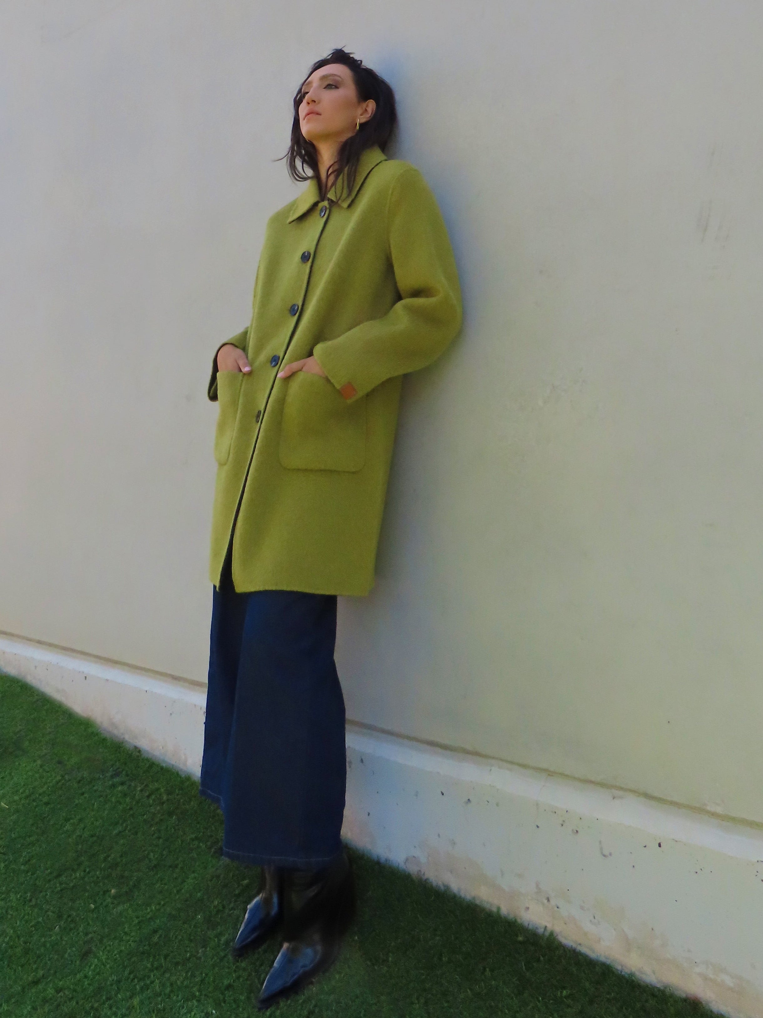 Abrigo reversible largo Pistacho / Gris