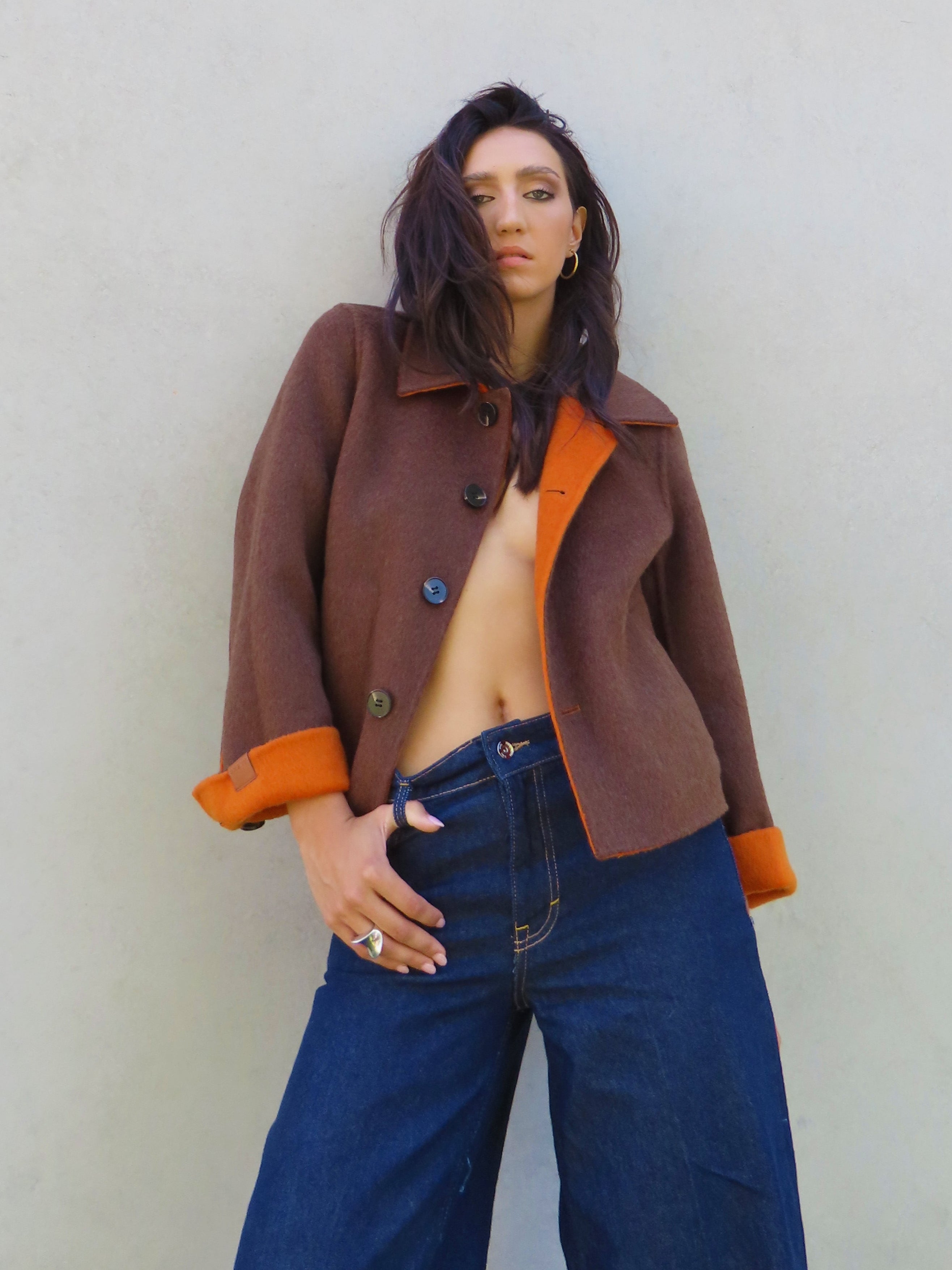 Abrigo reversible corto Naranja / Chocolate